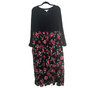 Woman Within Dress Women Plus 18W Casual Maxi Floral Long Sleeve Button Up